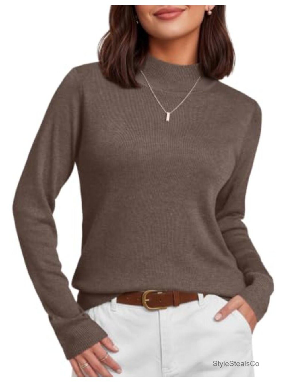 Mock Turtleneck Wool Blend Sweater Long Sleeve Women's Pullover